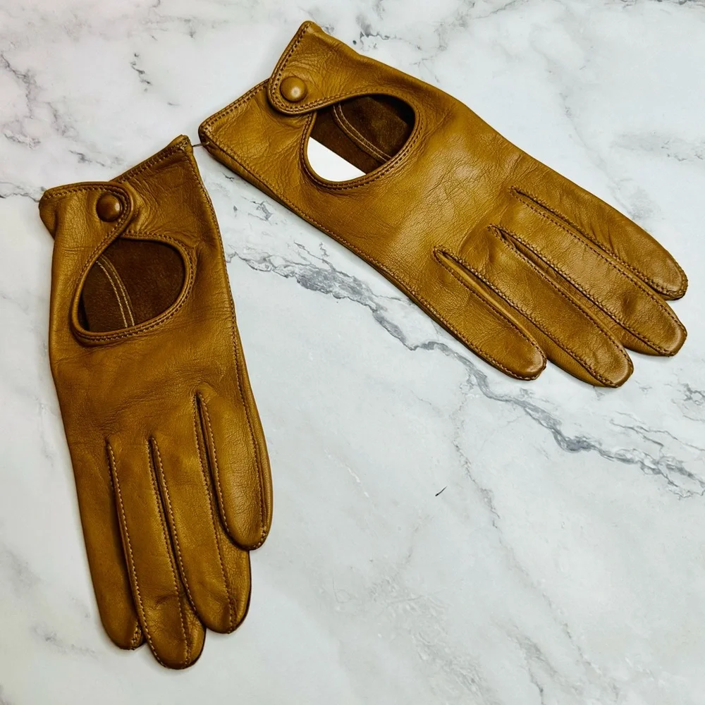 NEW! Seymoure Camel Italian Leather Original Washable Driver Gloves